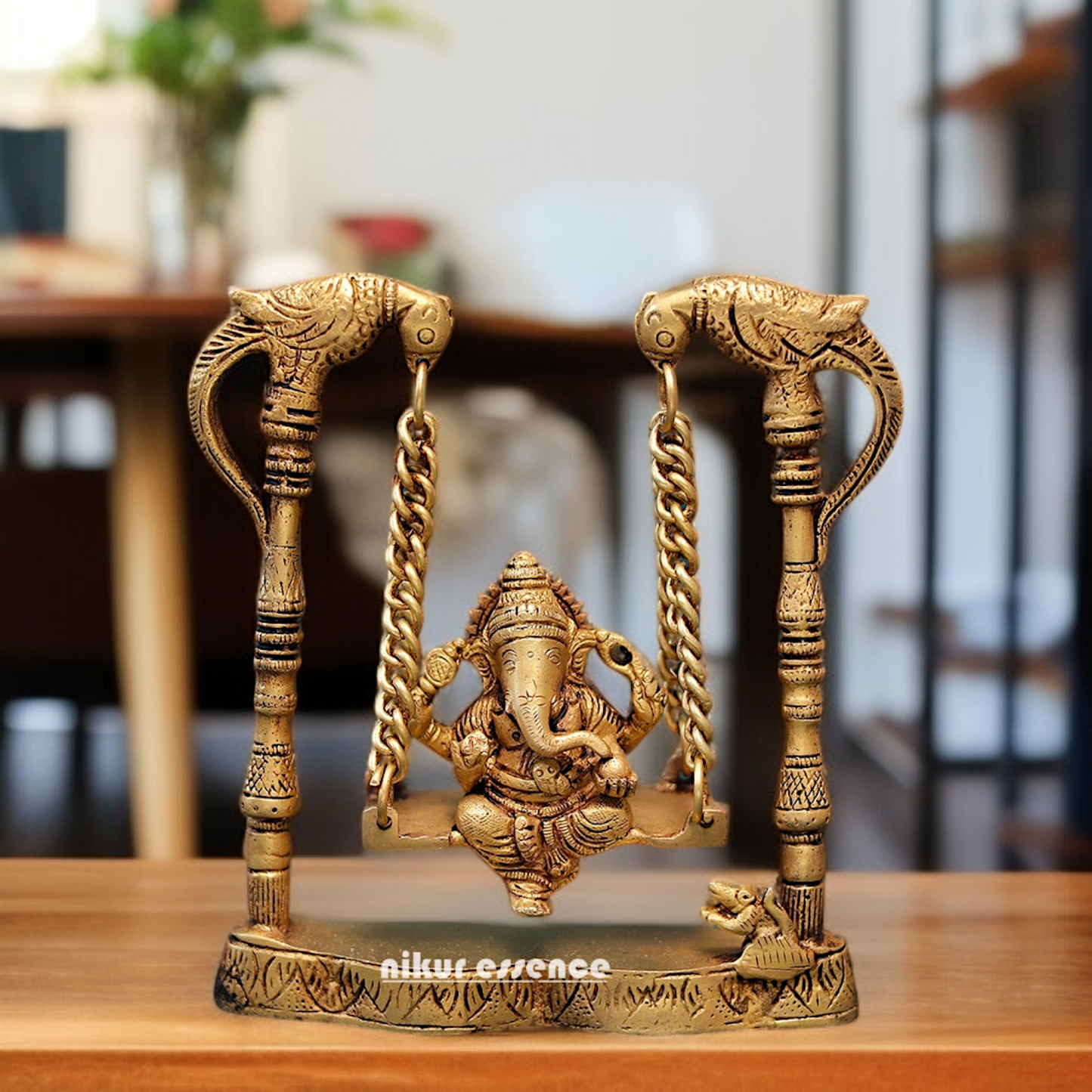 Lord Vinayaka ganesh swing Jhula Brass idol - 8 Inches Nikuressence