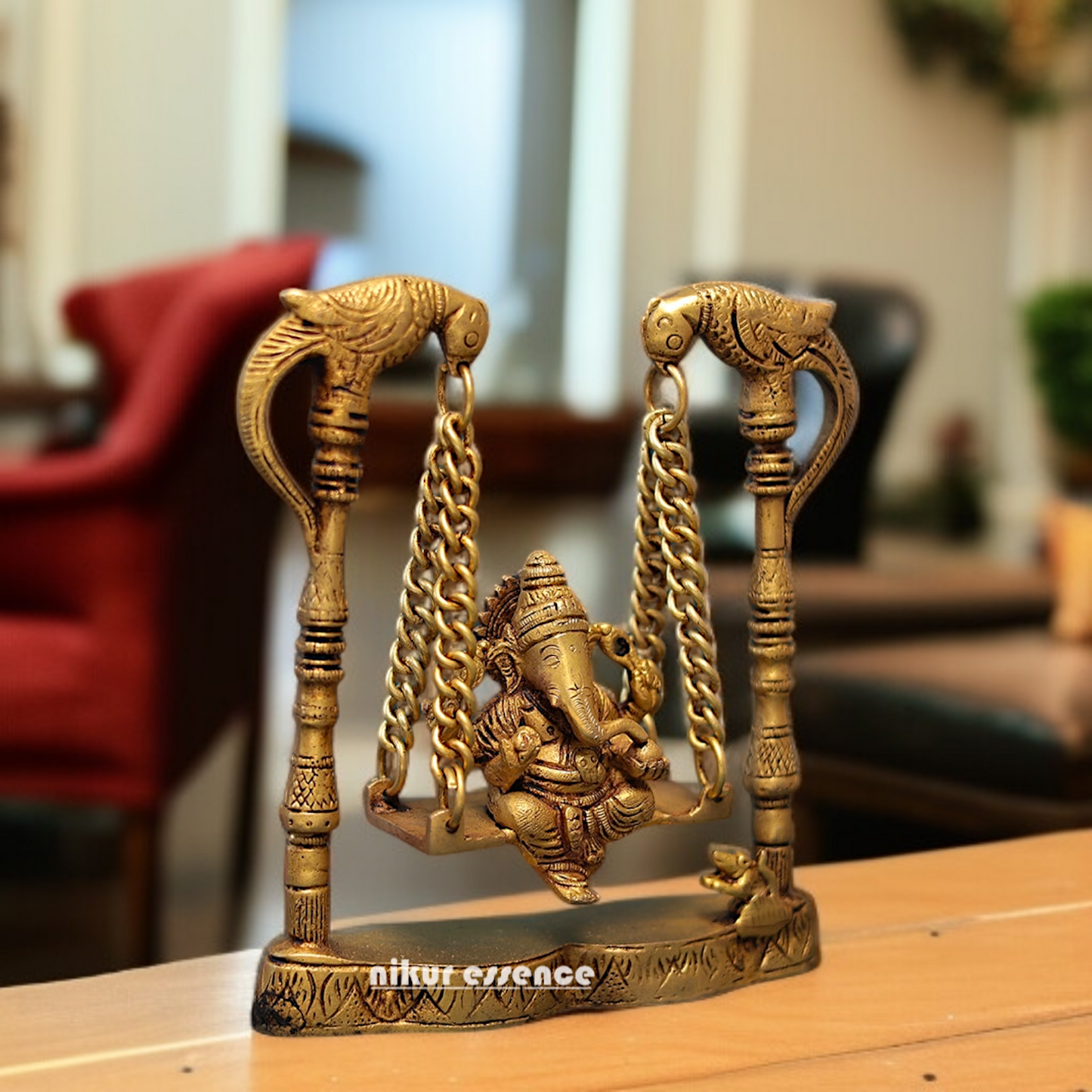Lord Vinayaka ganesh swing Jhula Brass idol - 8 Inches Nikuressence