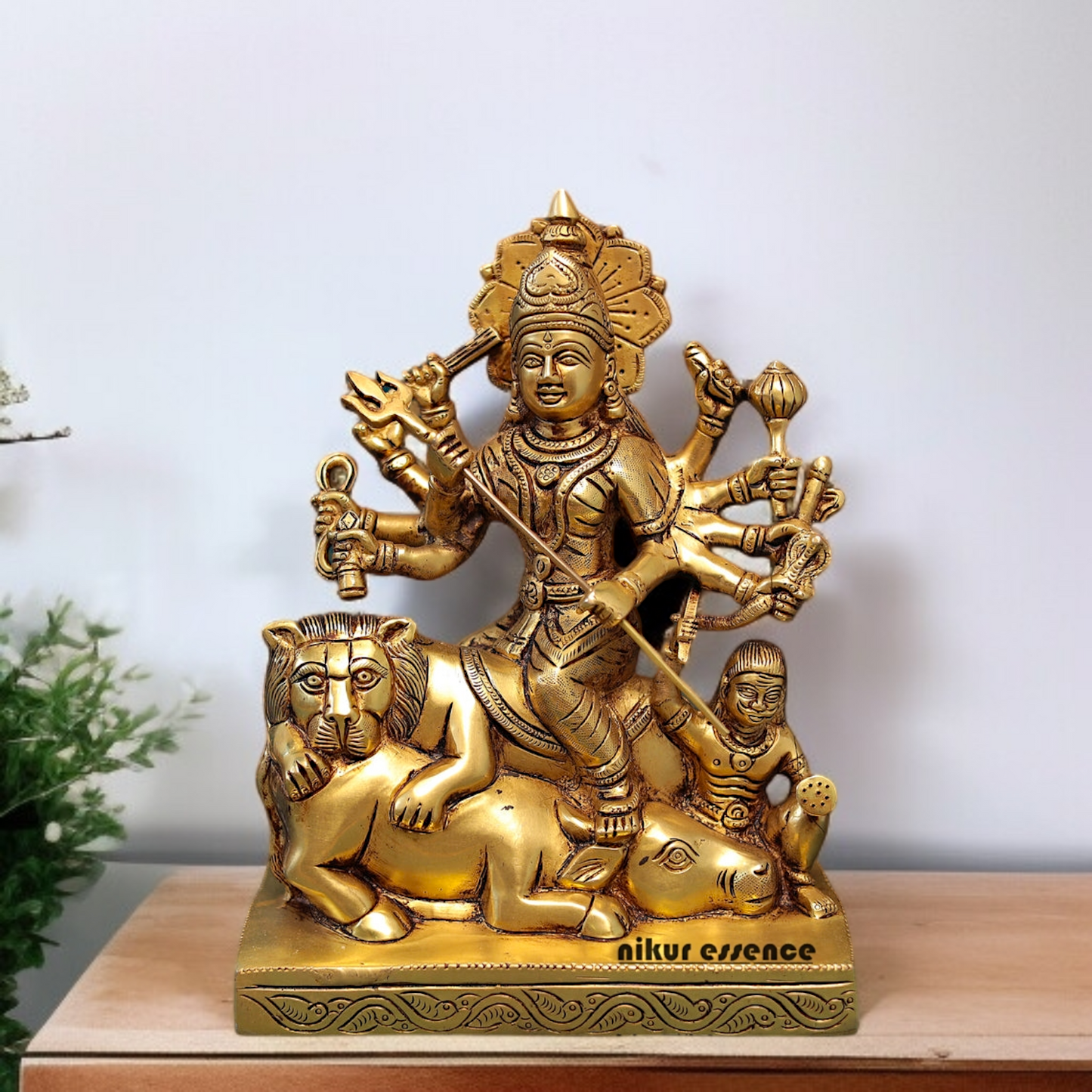 Goddess Durga Maa with Lion Brass idol - 10 Inches Nikuressence