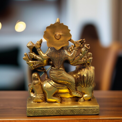 Goddess Durga Maa with Lion Brass idol - 10 Inches Nikuressence