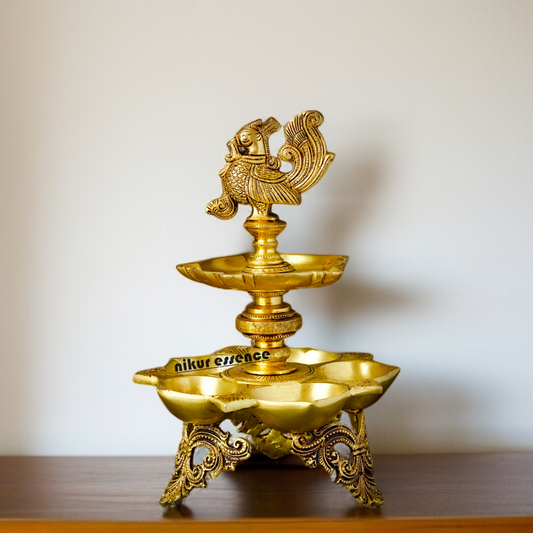 Big peacock Diya stand Brass - 9 Inches Nikuressence
