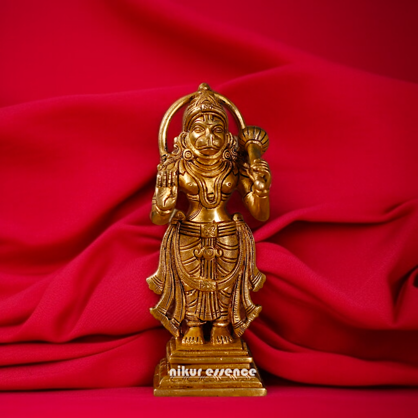 Lord Hanuman ji standing with Blessing mace Gada Brass idol - 8 Inches Nikuressence