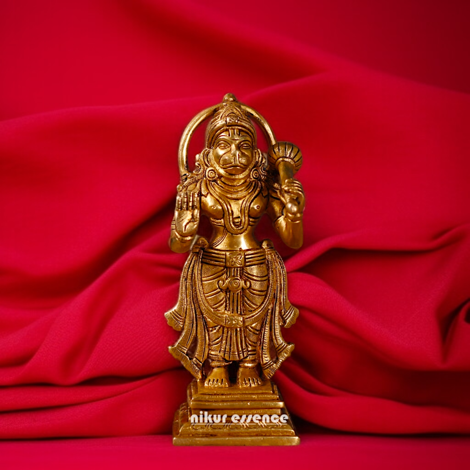 Lord Hanuman ji standing with Blessing mace Gada Brass idol - 8 Inches Nikuressence