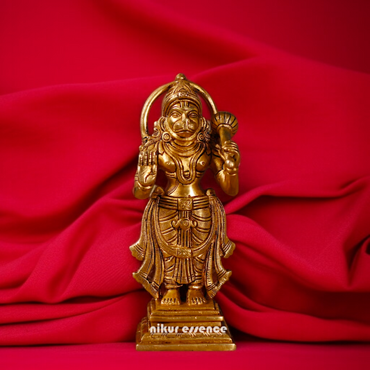 Lord Hanuman ji standing with Blessing mace Gada Brass idol - 8 Inches Nikuressence