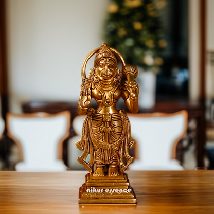 Lord Hanuman ji standing with Blessing mace Gada Brass idol - 8 Inches Nikuressence