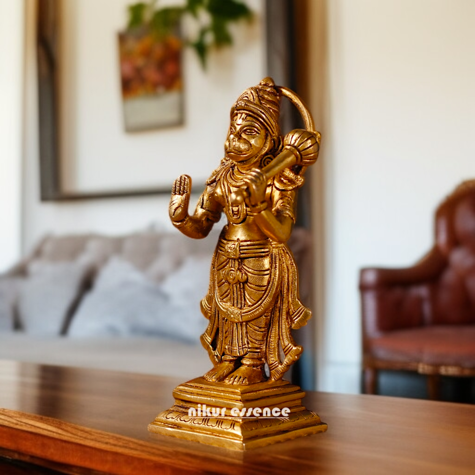 Lord Hanuman ji standing with Blessing mace Gada Brass idol - 8 Inches Nikuressence