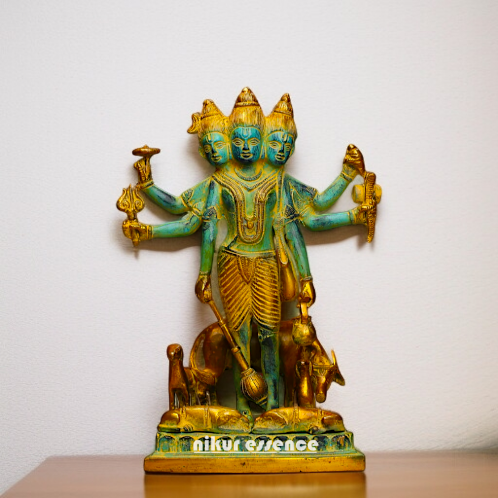 Brass Dattatreya standing with Blessing statue - 1 Feet Nikuressence