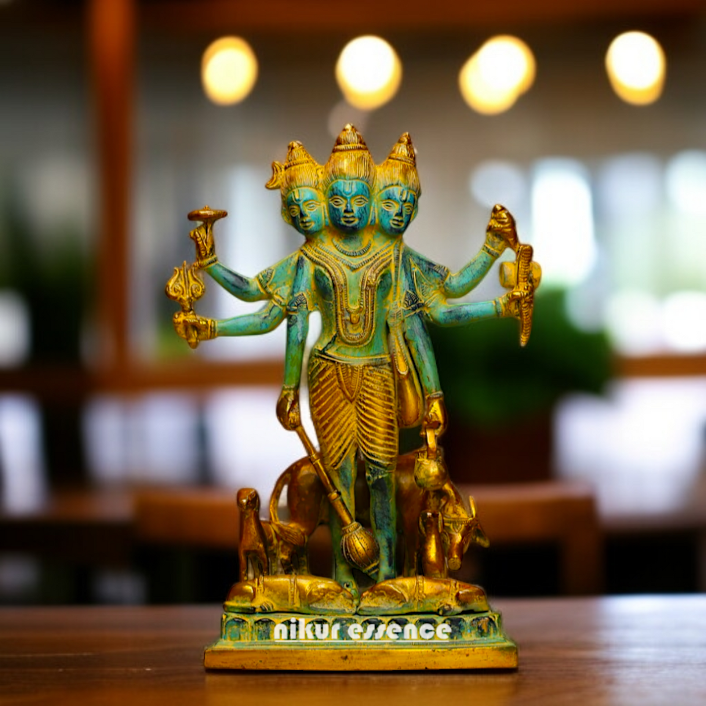 Brass Dattatreya standing with Blessing statue - 1 Feet Nikuressence