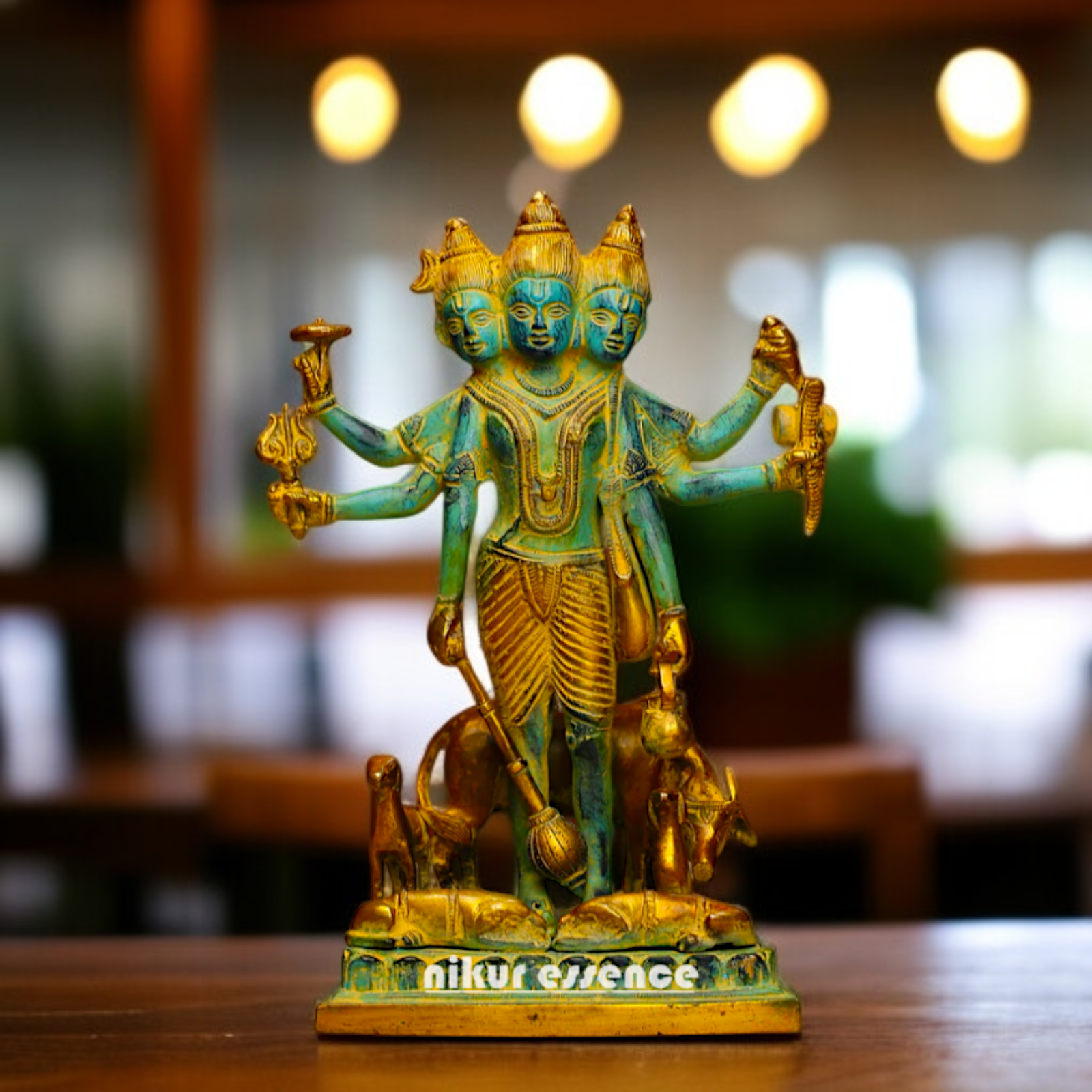 Brass Dattatreya standing with Blessing statue - 1 Feet Nikuressence