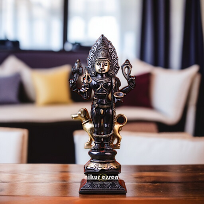 Brass Bhairav standing with Blessing and dog statue - 11.417 inches Nikuressence