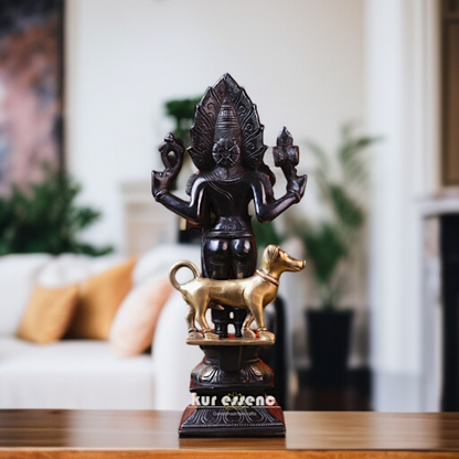 Brass Bhairav standing with Blessing and dog statue - 11.417 inches Nikuressence