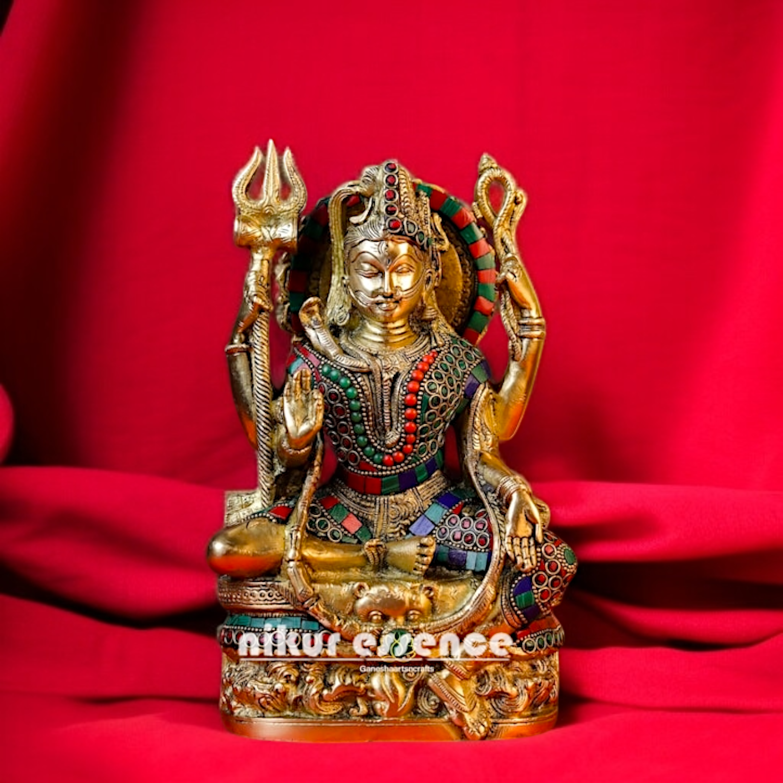 Lord Shiva Baba with Blessing Brass and stone work idol - 7.5 Inches Nikuressence