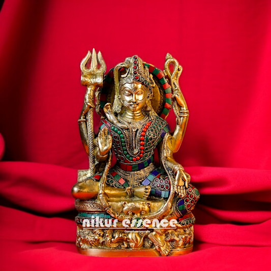 Lord Shiva Baba with Blessing Brass and stone work idol - 7.5 Inches Nikuressence