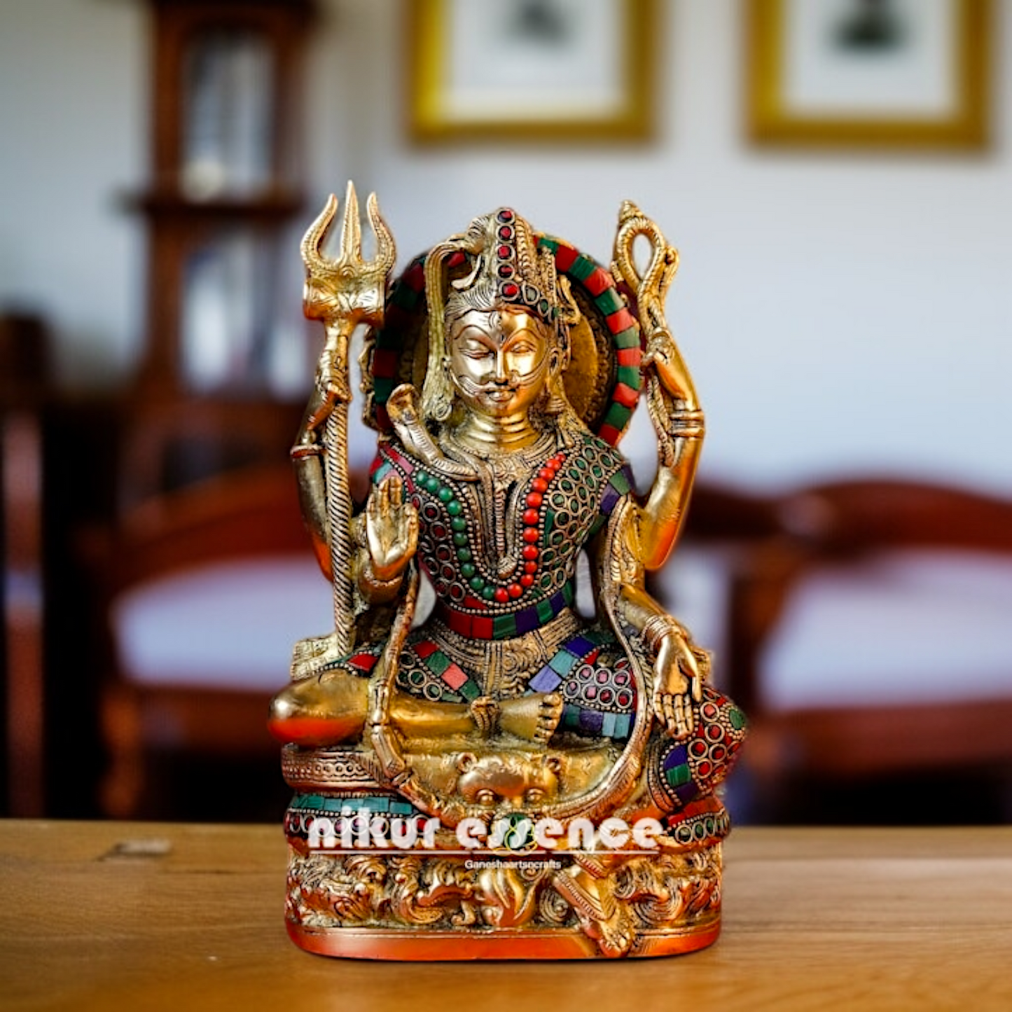 Lord Shiva Baba with Blessing Brass and stone work idol - 7.5 Inches Nikuressence