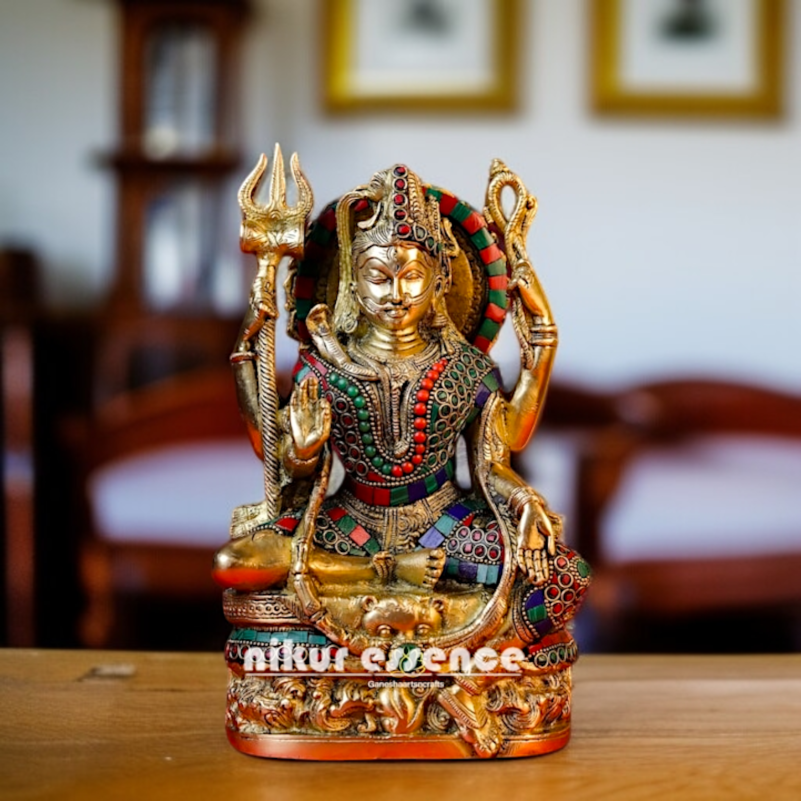 Lord Shiva Baba with Blessing Brass and stone work idol - 7.5 Inches Nikuressence