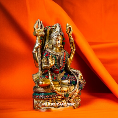 Lord Shiva Baba with Blessing Brass and stone work idol - 7.5 Inches Nikuressence
