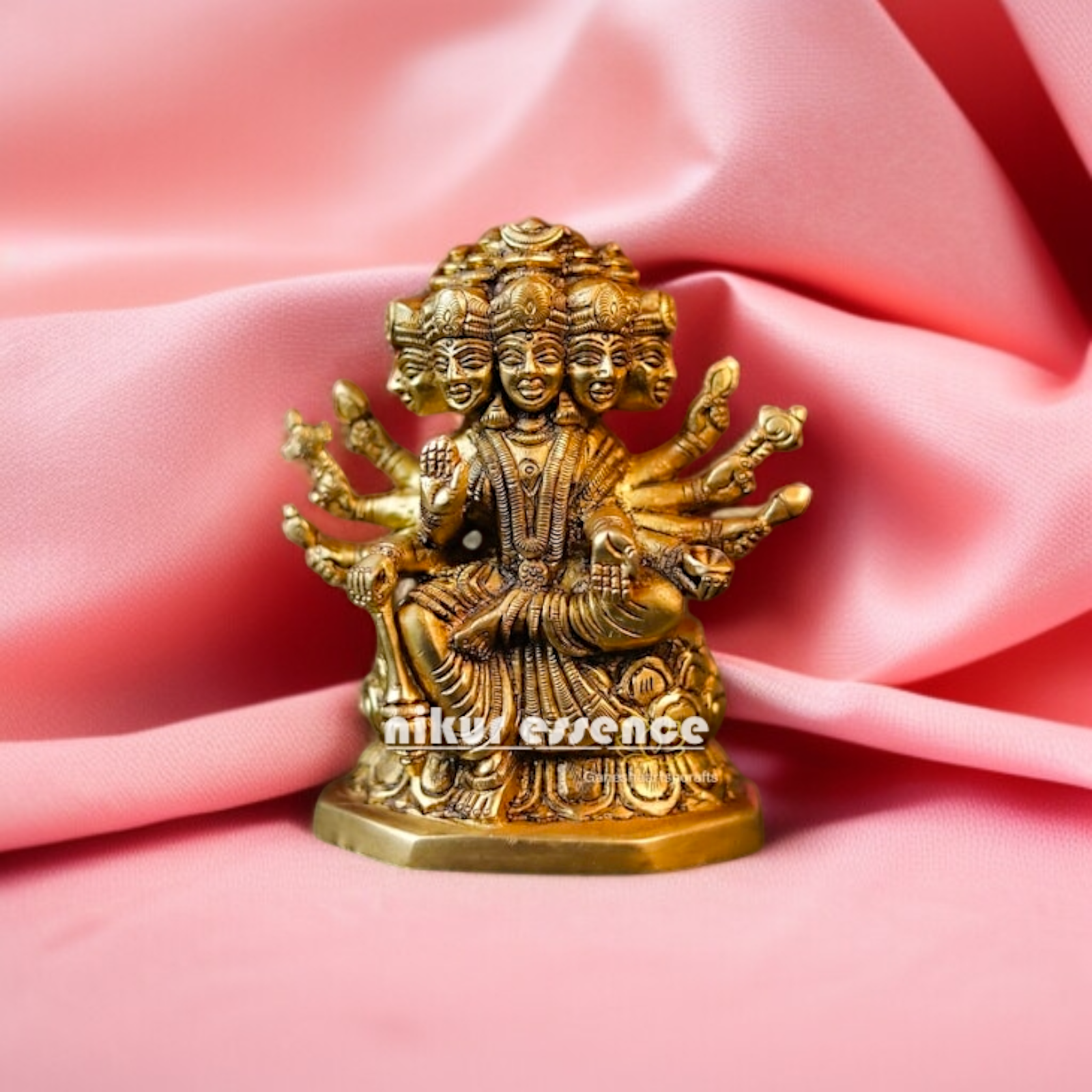 Goddess Gayatri Devi seated with Blessing Brass idol - 4.5 Inches Nikuressence