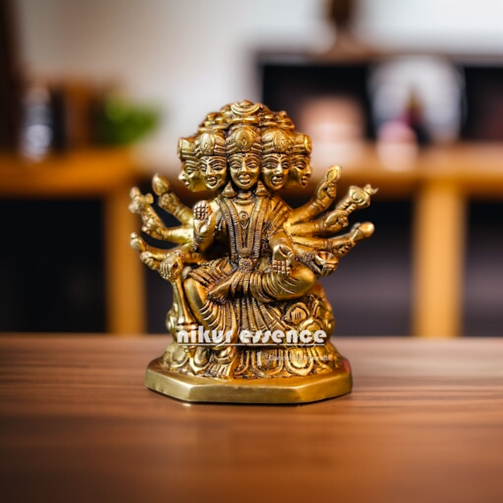 Goddess Gayatri Devi seated with Blessing Brass idol - 4.5 Inches Nikuressence