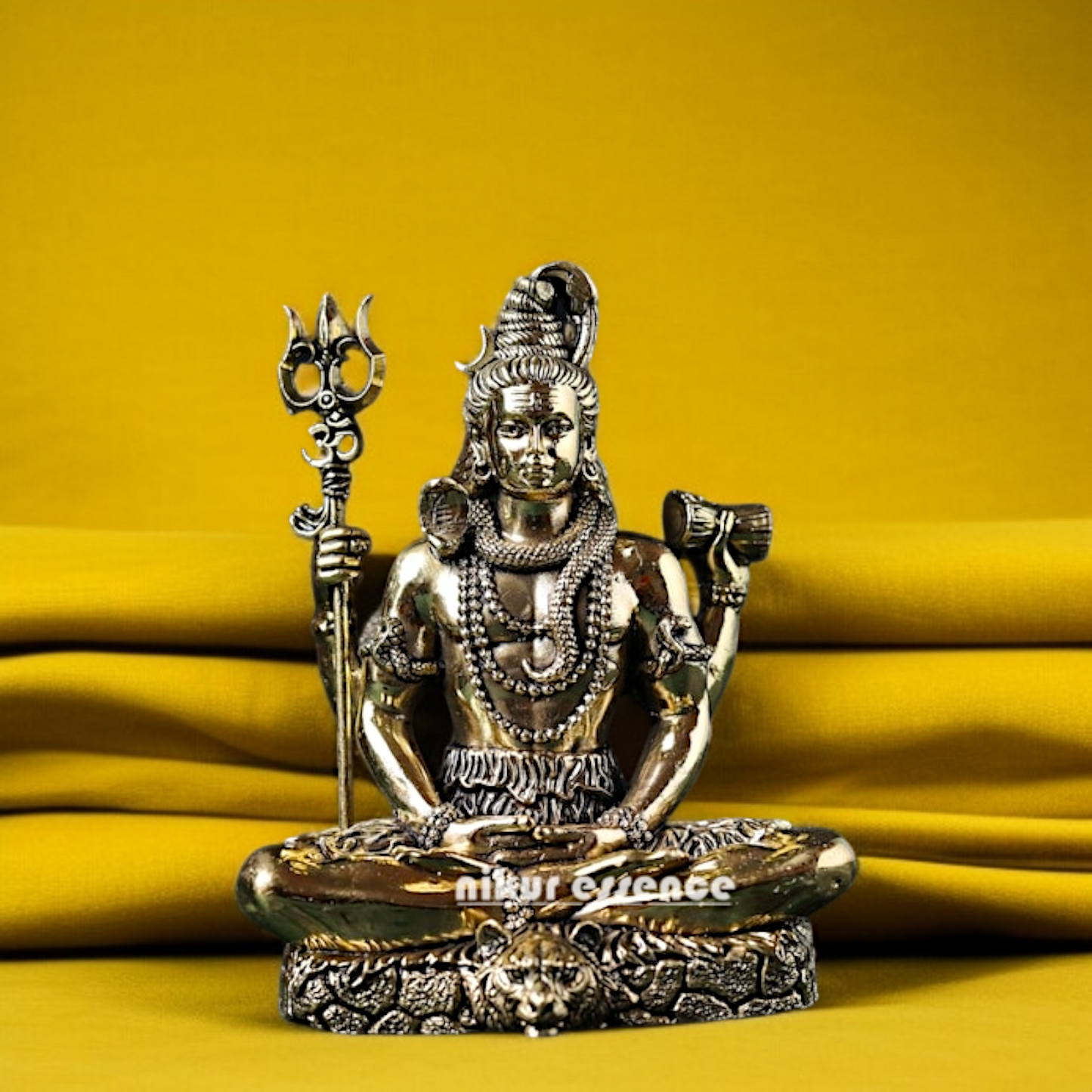 Shiva meditation with trident and damaru Brass idol - 7 Inches Nikuressence