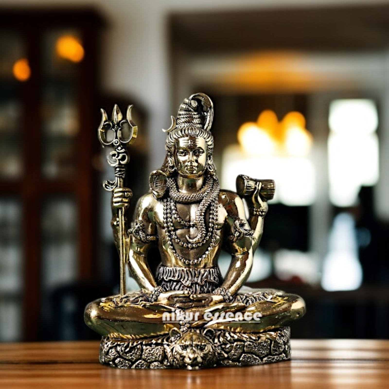 Shiva meditation with trident and damaru Brass idol - 7 Inches Nikuressence