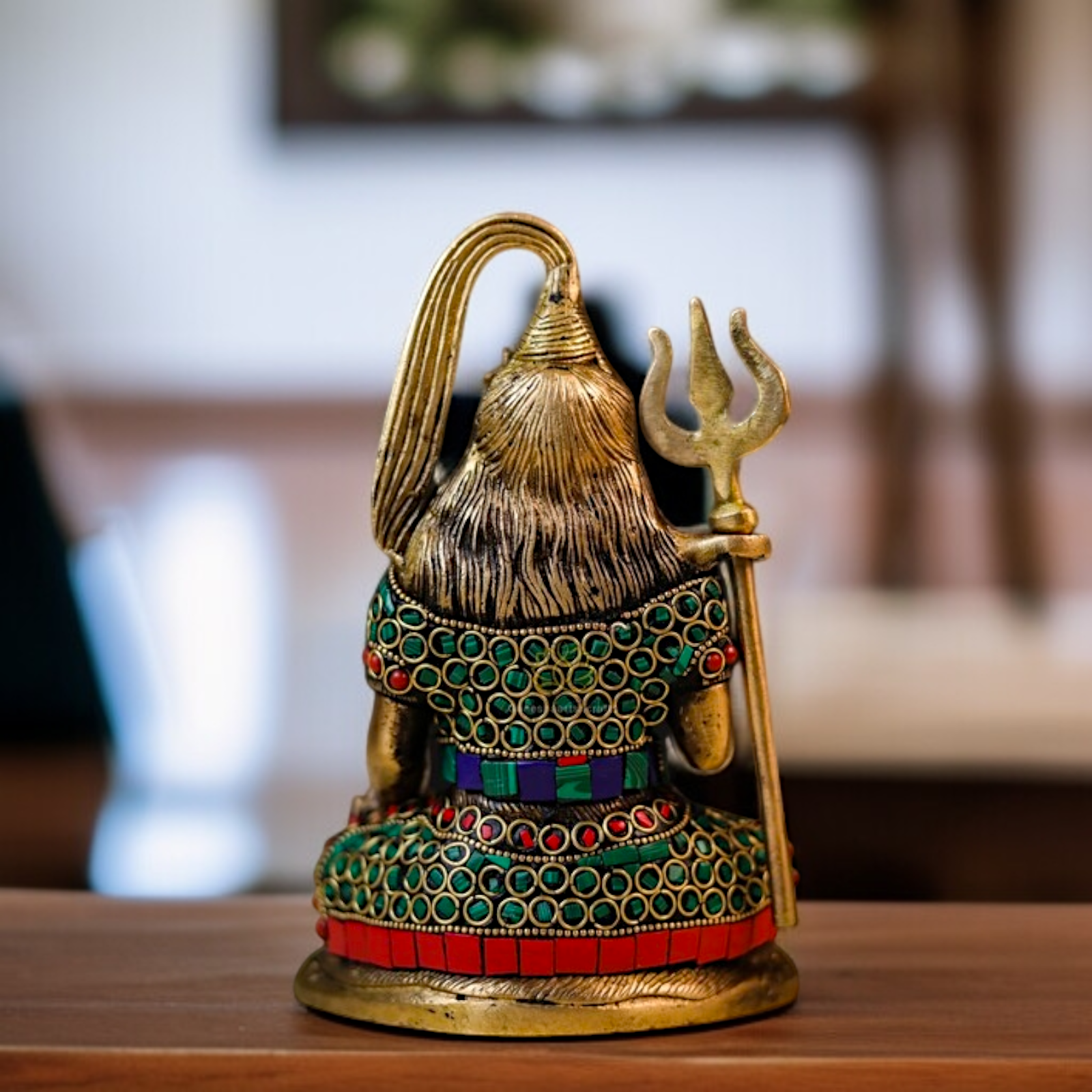 Mahadev Shiva Blessing with seated Brass stone work idol - 7.5 Inches Nikuressence