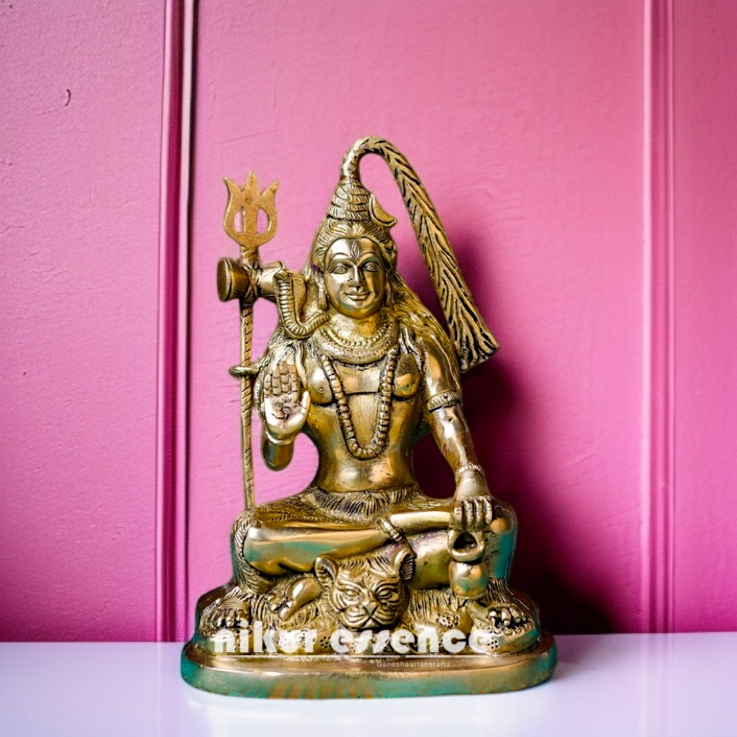 Shiva ji Seated with Blessing and trident damaru solid Brass idol - 10 Inches Nikuressence