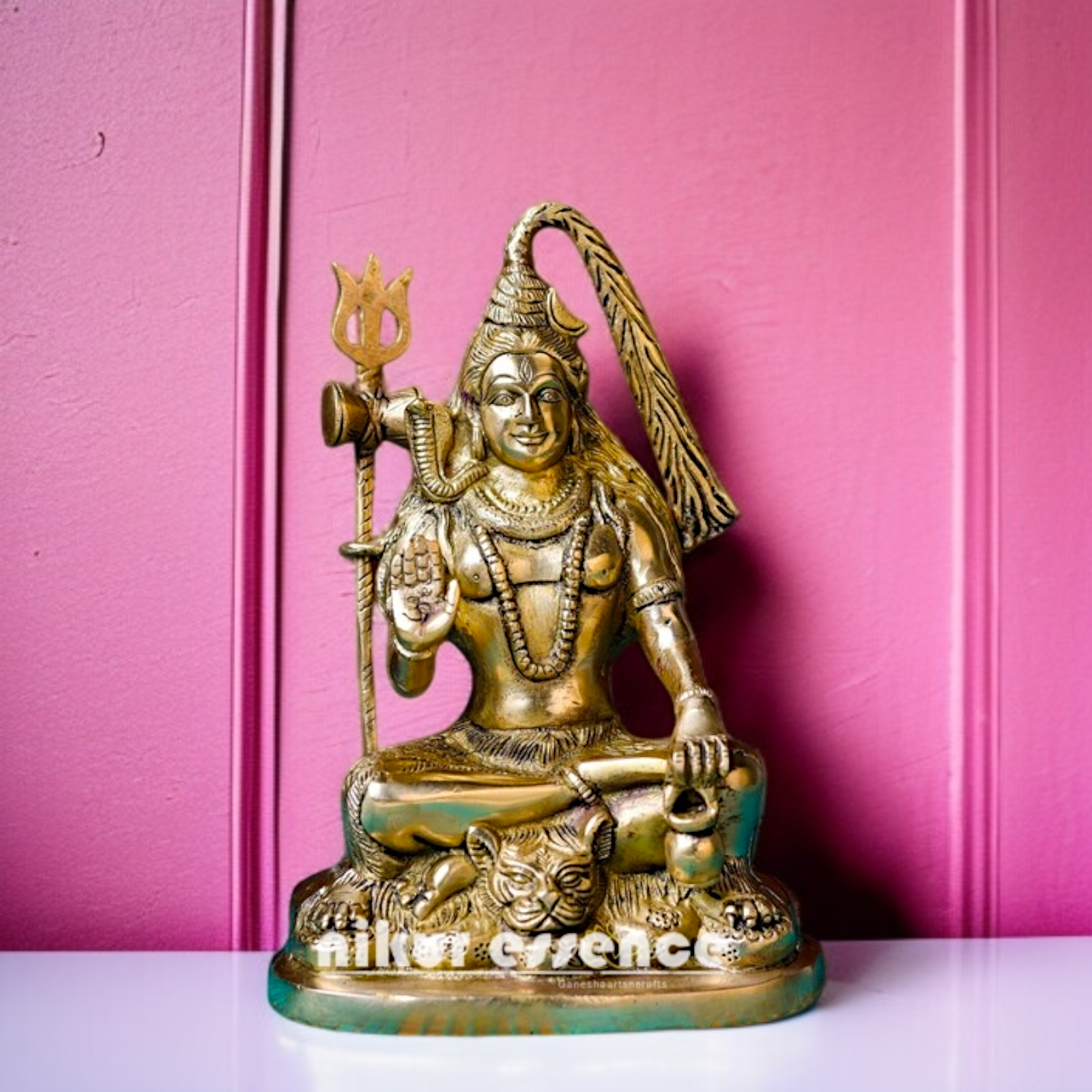 Shiva ji Seated with Blessing and trident damaru solid Brass idol - 10 Inches Nikuressence