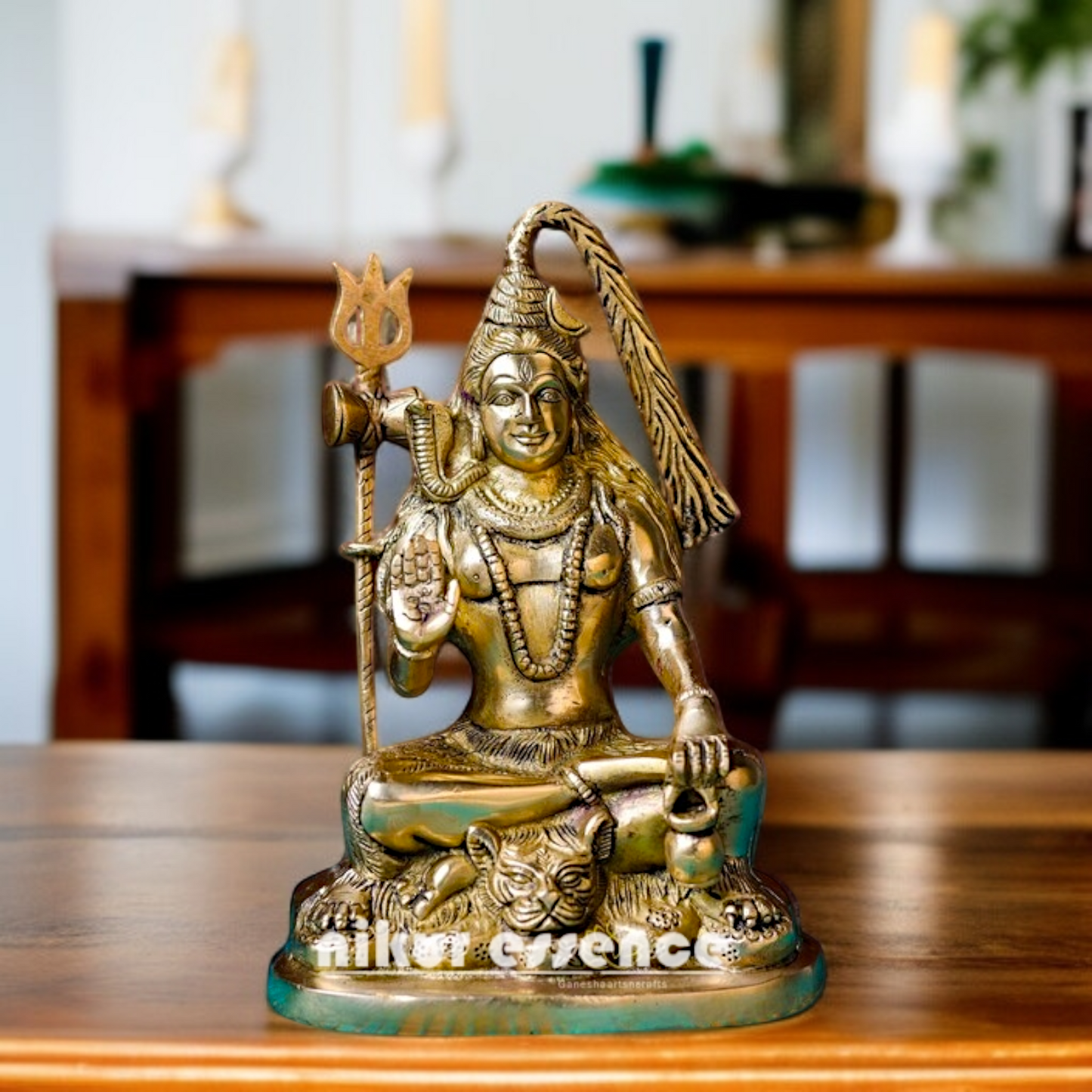 Shiva ji Seated with Blessing and trident damaru solid Brass idol - 10 Inches Nikuressence