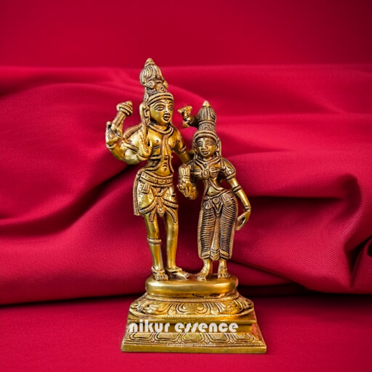 Shiva Parvati Blessing standing pure Brass idol - 9.449 inches Nikuressence