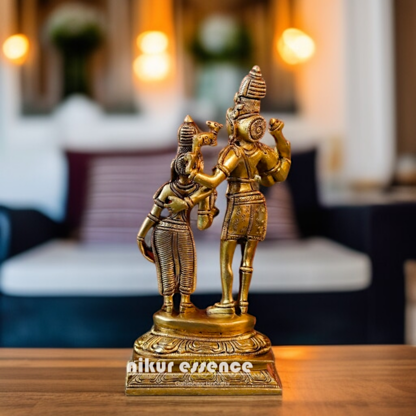 Shiva Parvati Blessing standing pure Brass idol - 9.449 inches Nikuressence