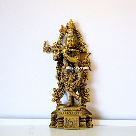 Pital Krishna Playing Flute standing Brass idol - 14.567 inches Nikuressence