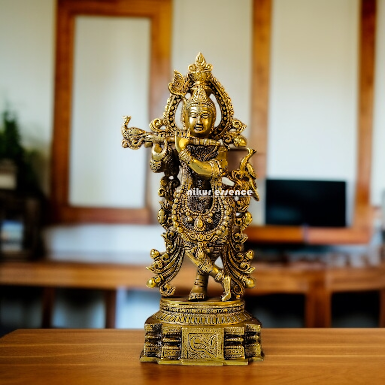 Pital Krishna Playing Flute standing Brass idol - 14.567 inches Nikuressence