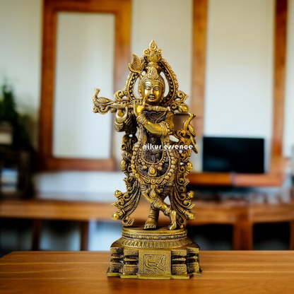 Pital Krishna Playing Flute standing Brass idol - 14.567 inches Nikuressence