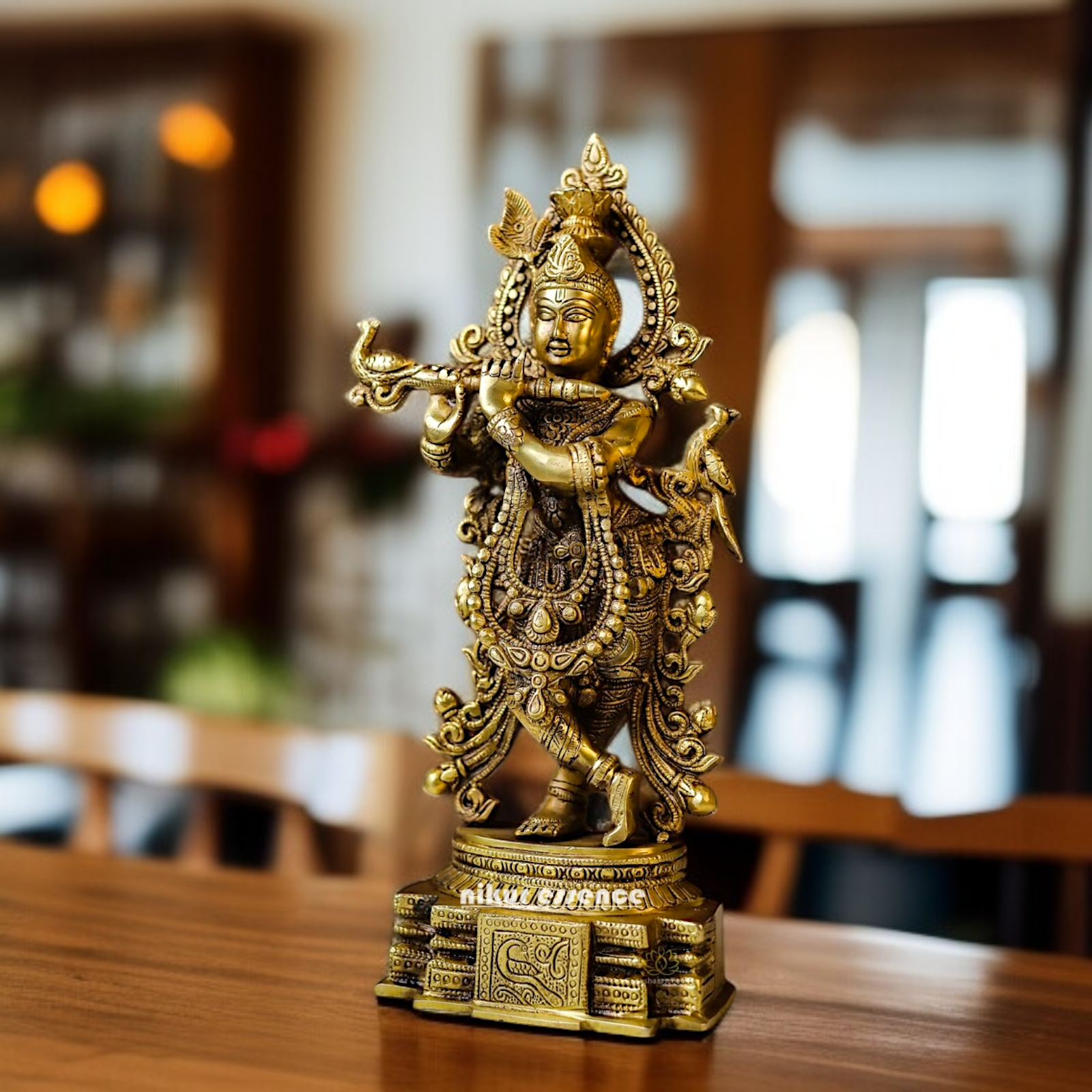 Pital Krishna Playing Flute standing Brass idol - 14.567 inches Nikuressence