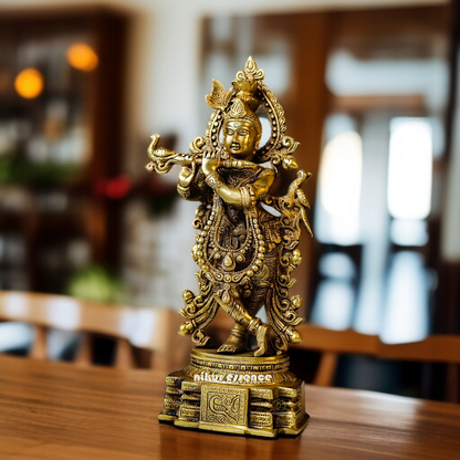 Pital Krishna Playing Flute standing Brass idol - 14.567 inches Nikuressence