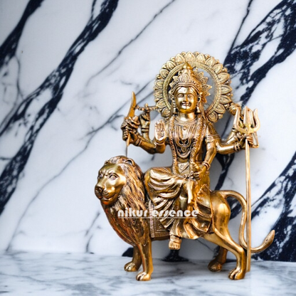 Sherawali Durga Mata Seated on lion with trident Brass idol - 15 Inches Nikuressence