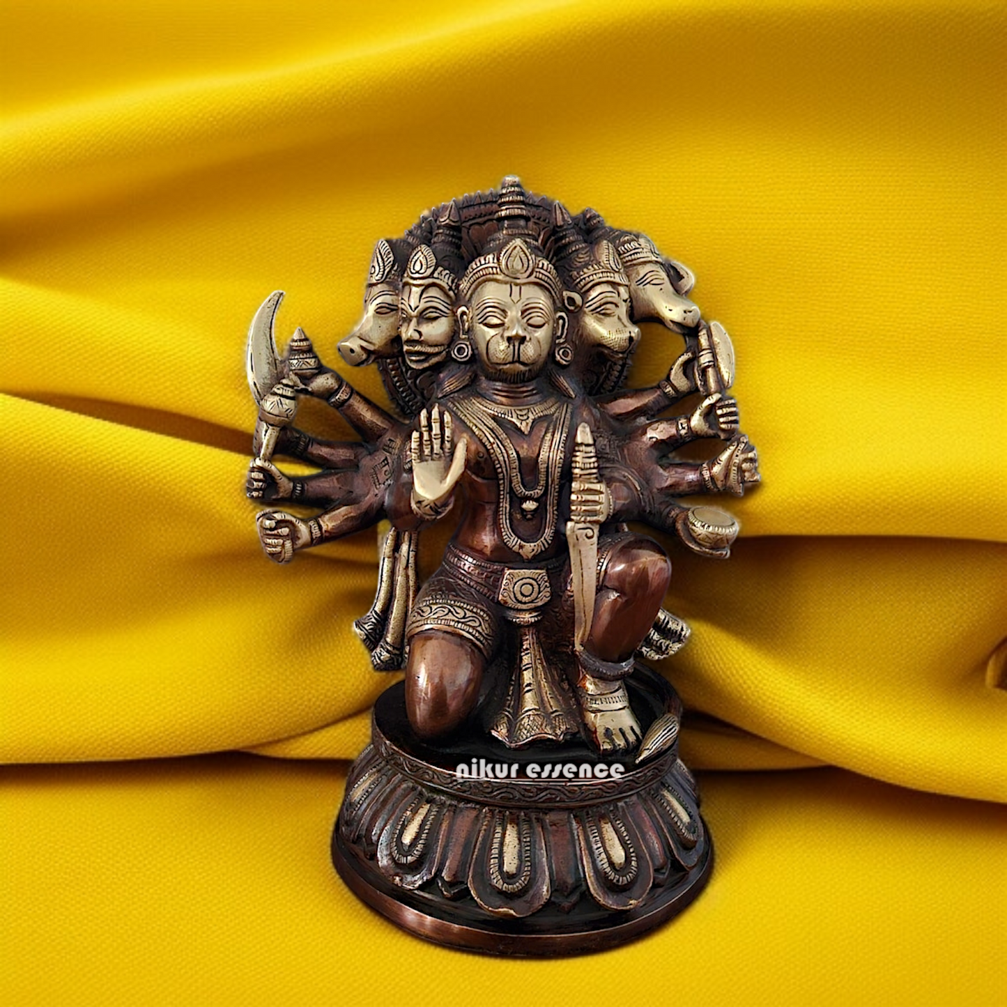 Panchmukhi Hanuman ji Blessing seated Brass idol - 10 Inches Nikuressence