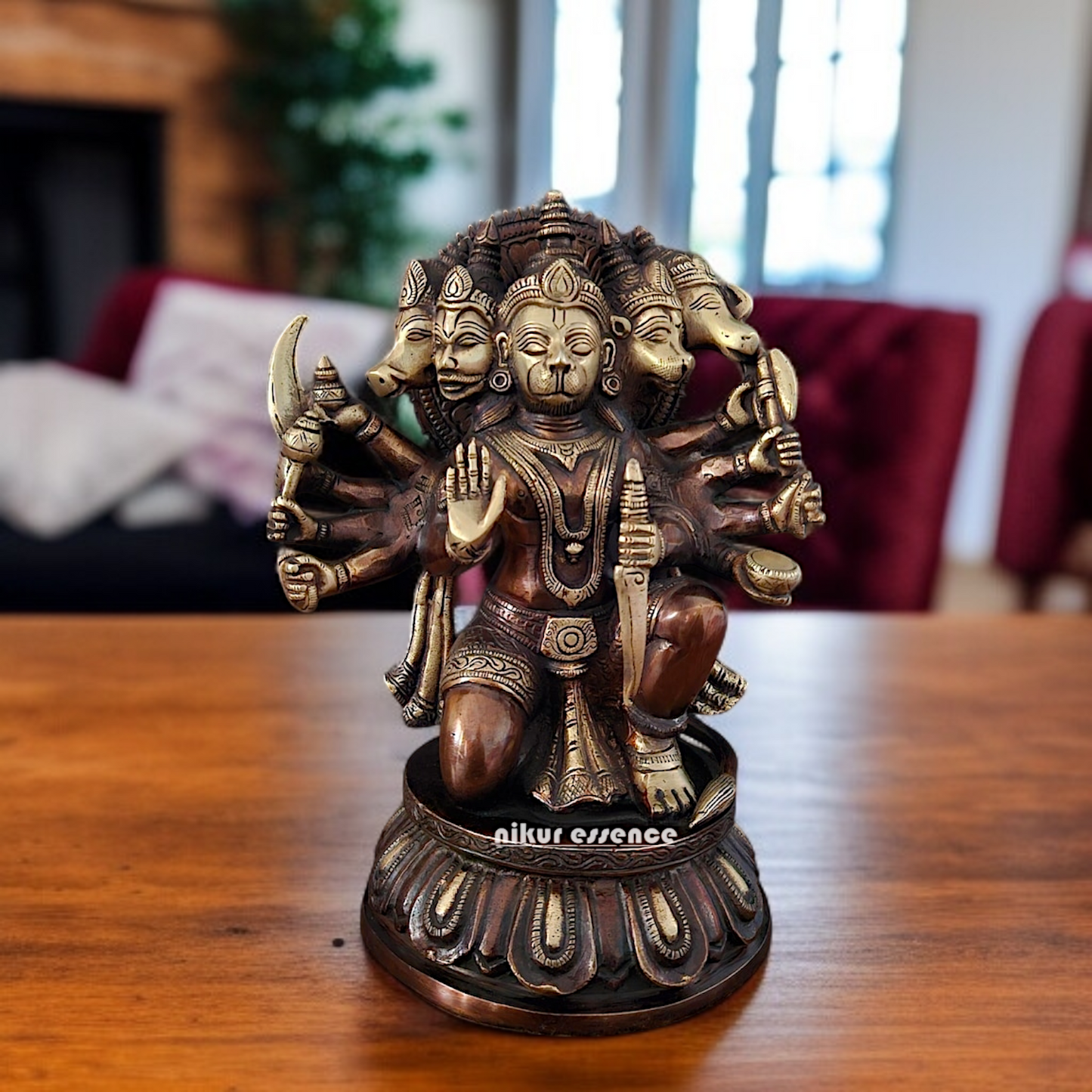 Panchmukhi Hanuman ji Blessing seated Brass idol - 10 Inches Nikuressence