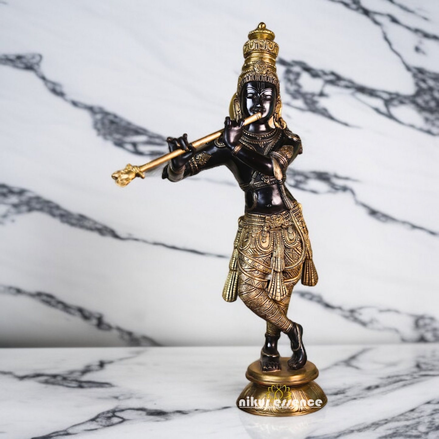 Brass Krishna Playing Flute Standing statue - 23.622 inches Nikuressence