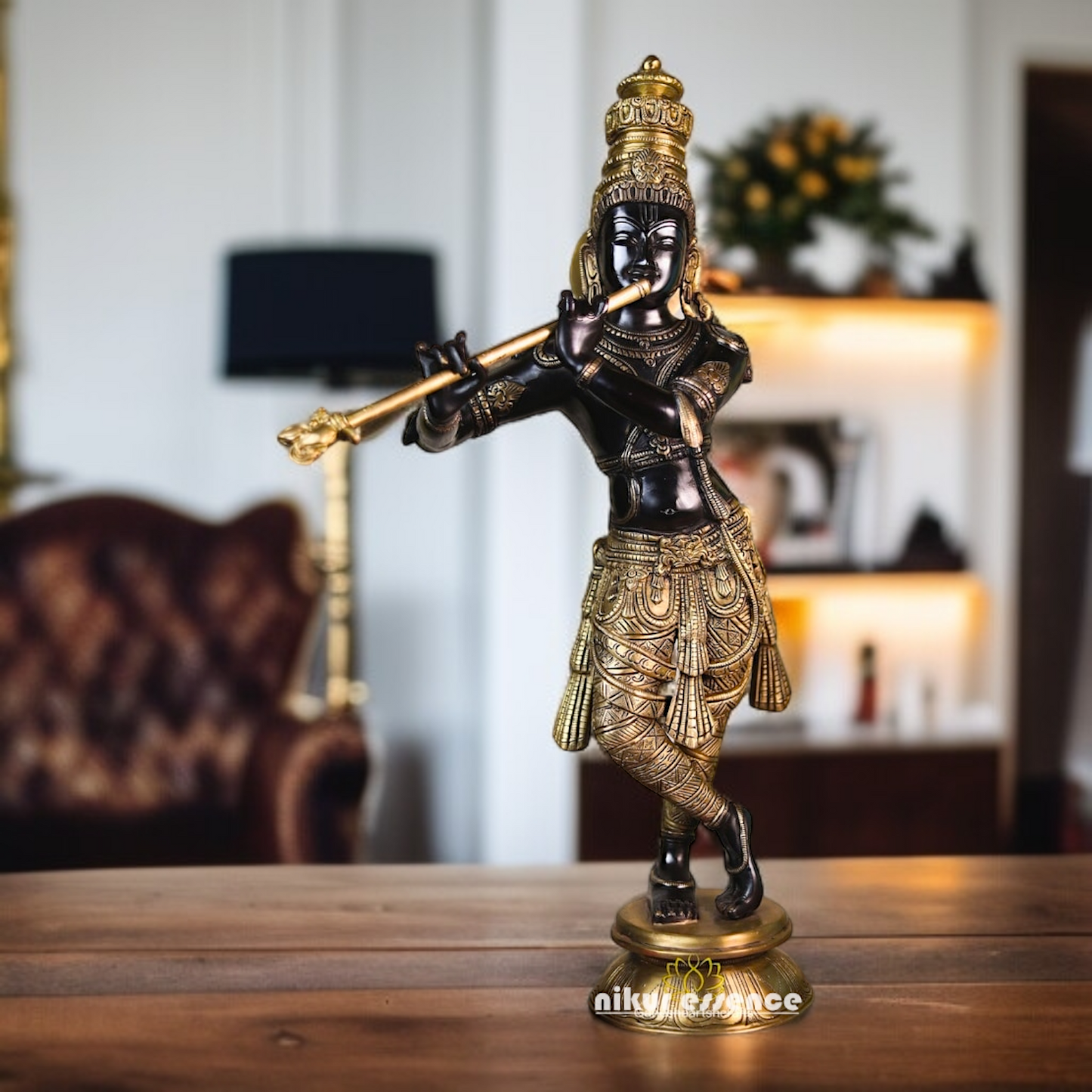 Brass Krishna Playing Flute Standing statue - 23.622 inches Nikuressence