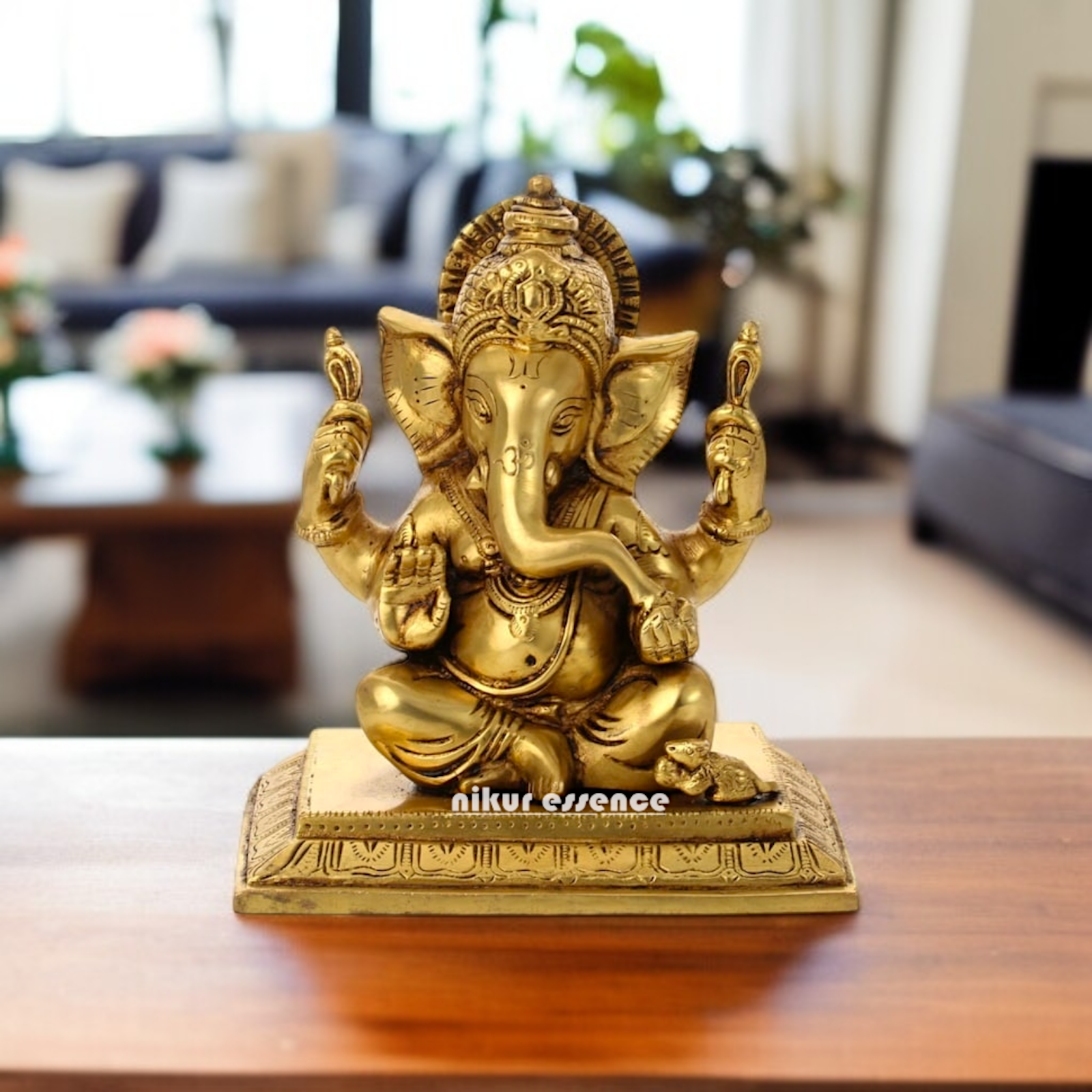 Pure Brass Ganpati Vinayaka seated with Blessing statue - 6.299 inches Nikuressence