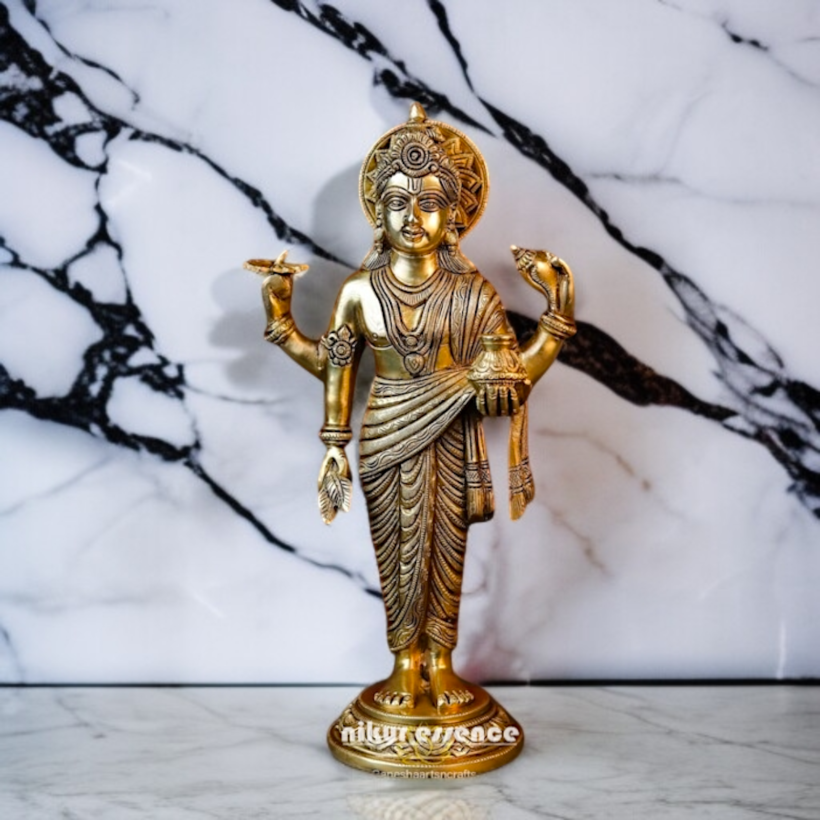 Dhanvantri bhagwan standing with Blessing Brass idol - 15.5 Inches Nikuressence