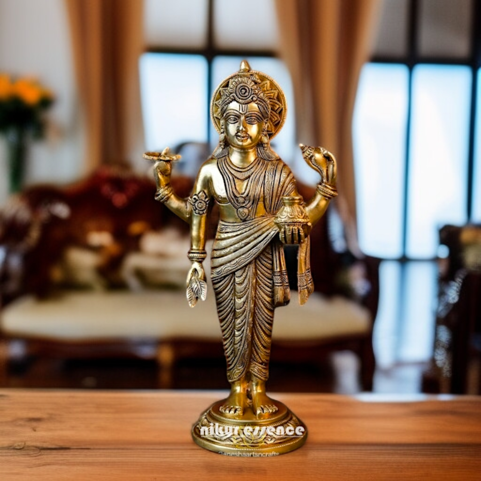 Dhanvantri bhagwan standing with Blessing Brass idol - 15.5 Inches Nikuressence