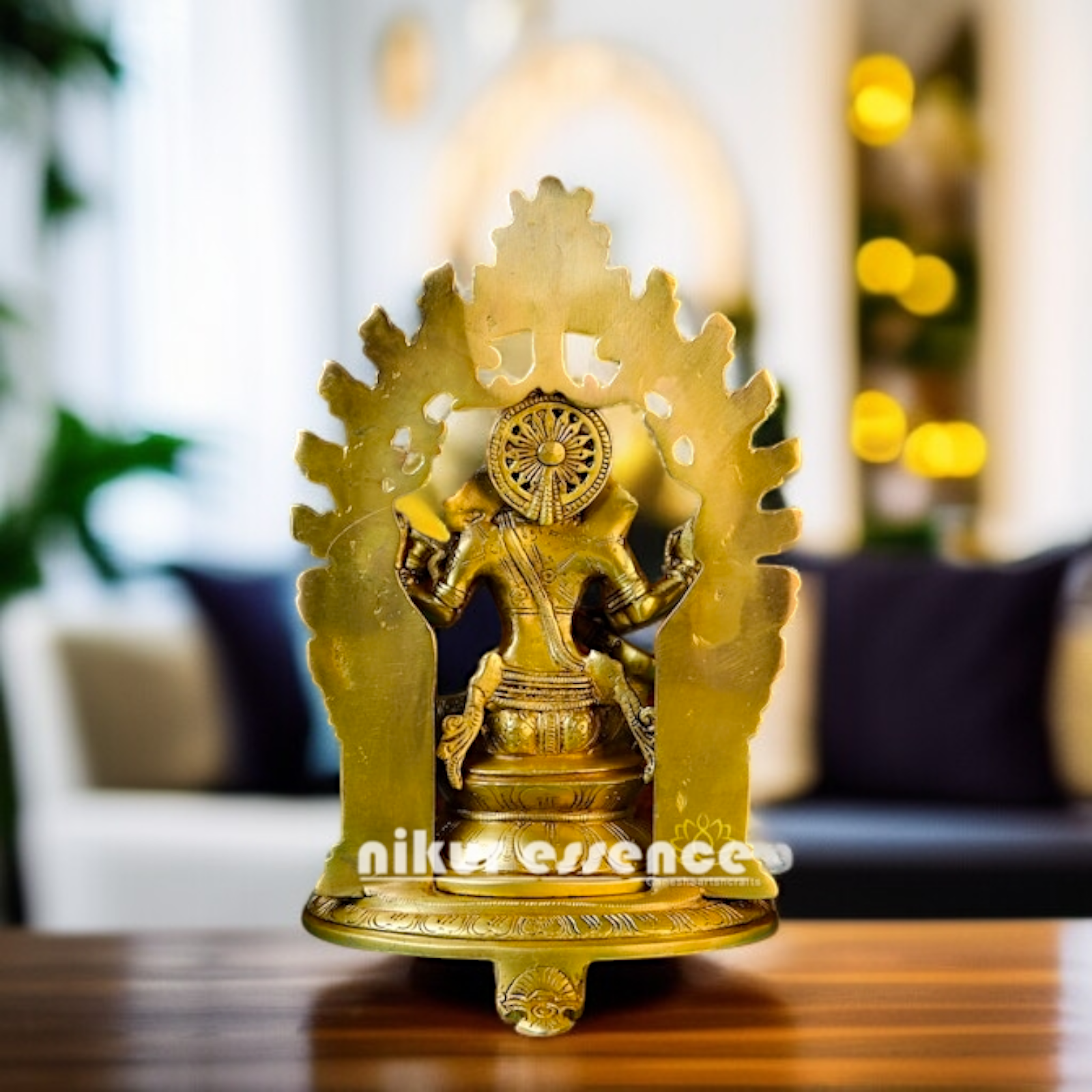 Saraswati Devi Seated on singhasan with Playing Veena Brass idol - 12 Inches Nikuressence