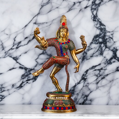 Brass Ardhanarishvara shiv Parvati with stone work idol - 15 Inches Nikuressence