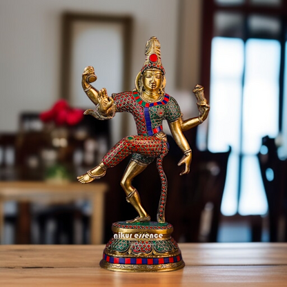 Brass Ardhanarishvara shiv Parvati with stone work idol - 15 Inches Nikuressence