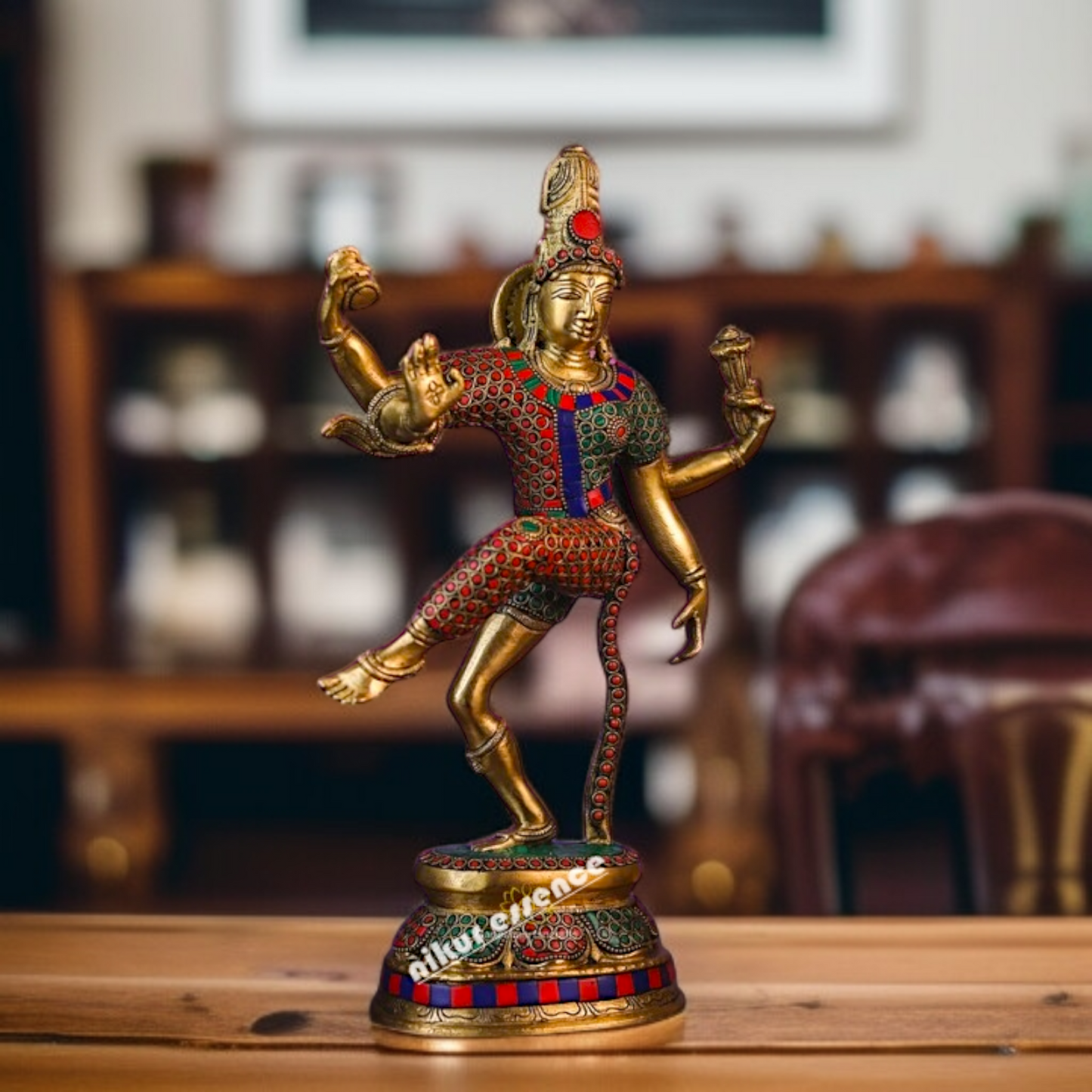 Brass Ardhanarishvara shiv Parvati with stone work idol - 15 Inches Nikuressence