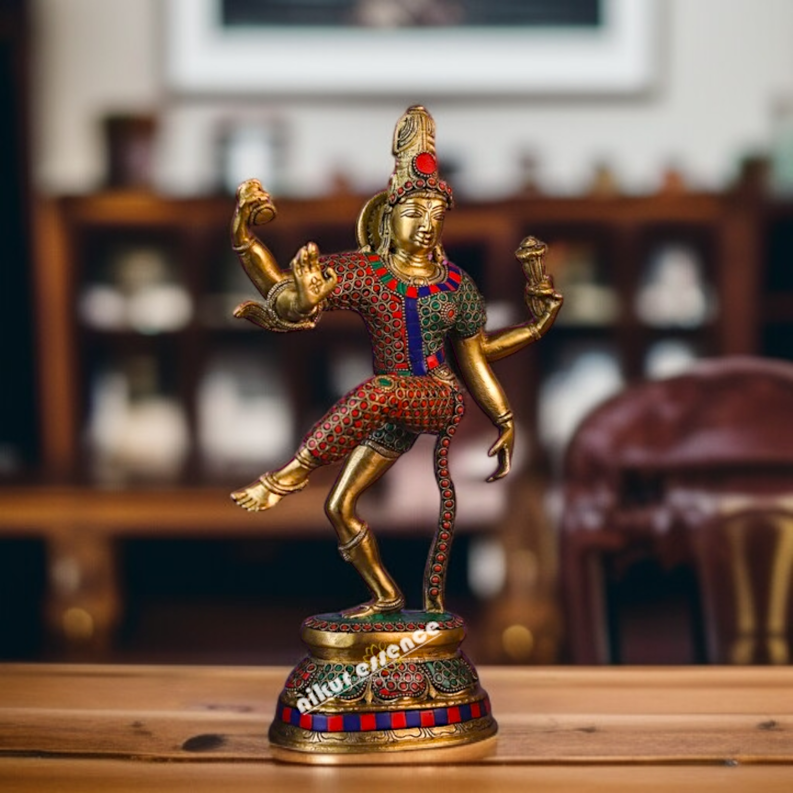 Brass Ardhanarishvara shiv Parvati with stone work idol - 15 Inches Nikuressence