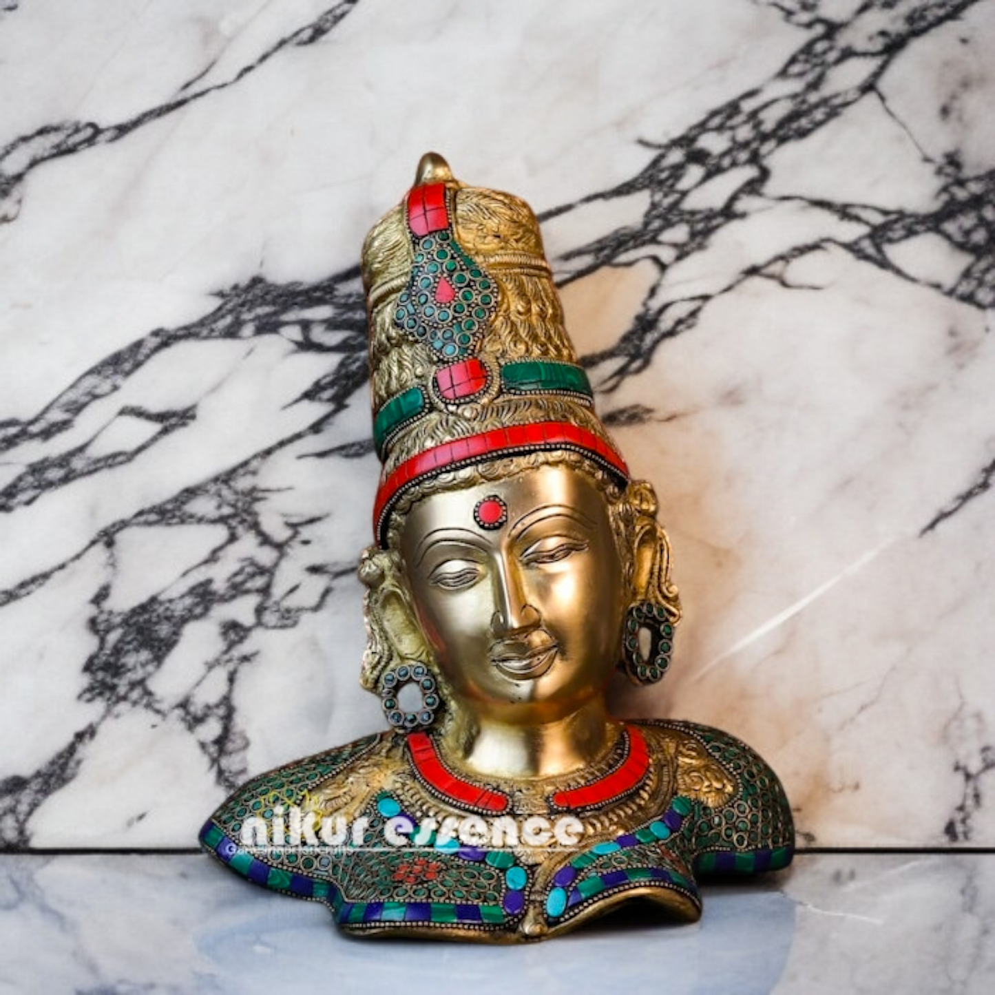 Uma Parvati Devi bust face Brass with stone work idol - 11.811 inches Nikuressence