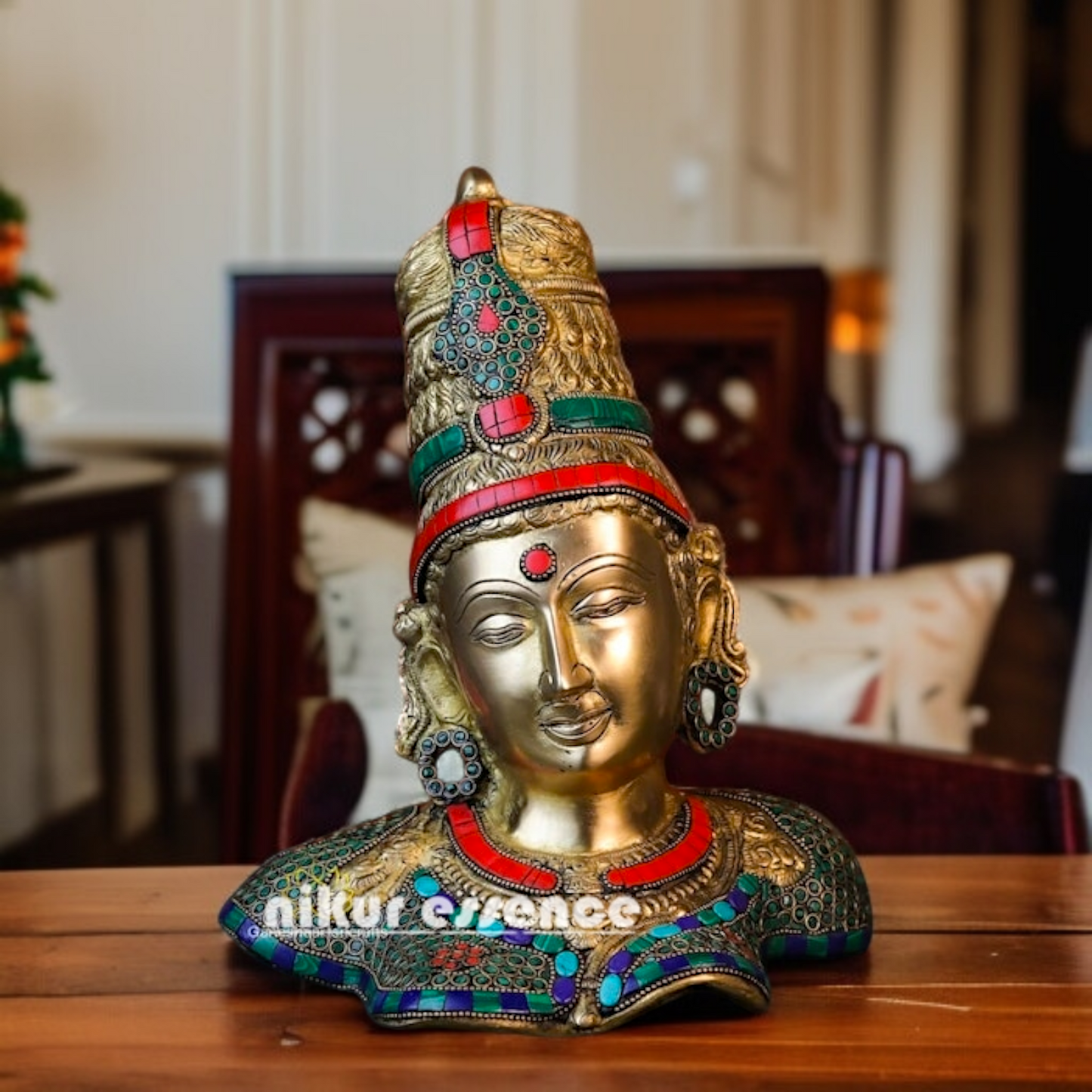 Uma Parvati Devi bust face Brass with stone work idol - 11.811 inches Nikuressence